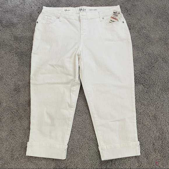 Style & Co Capri Denim White Pants Curvy Zip Stretchy 10"rise 5 Pocket 12P - Picture 4 of 11